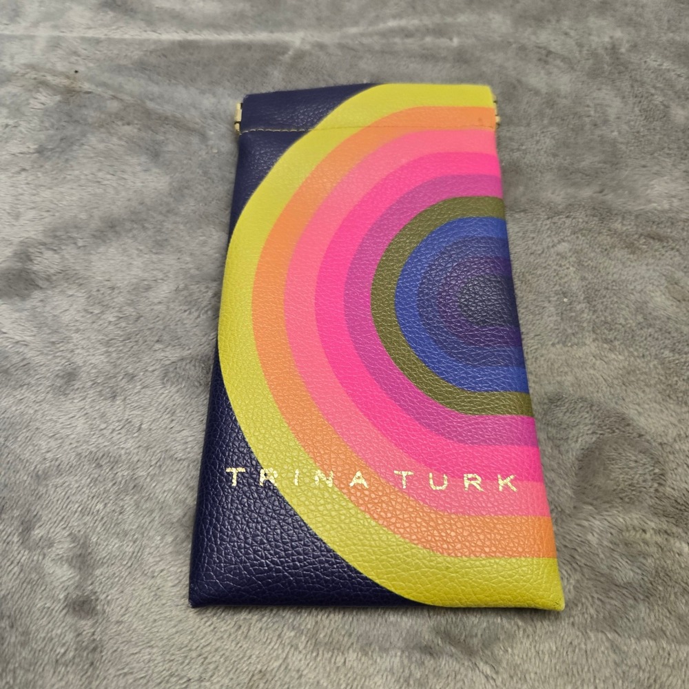 Trina Turk Multi Color Rainbow Squeeze Top Eyewear Pouch Sunglasses Case Navy